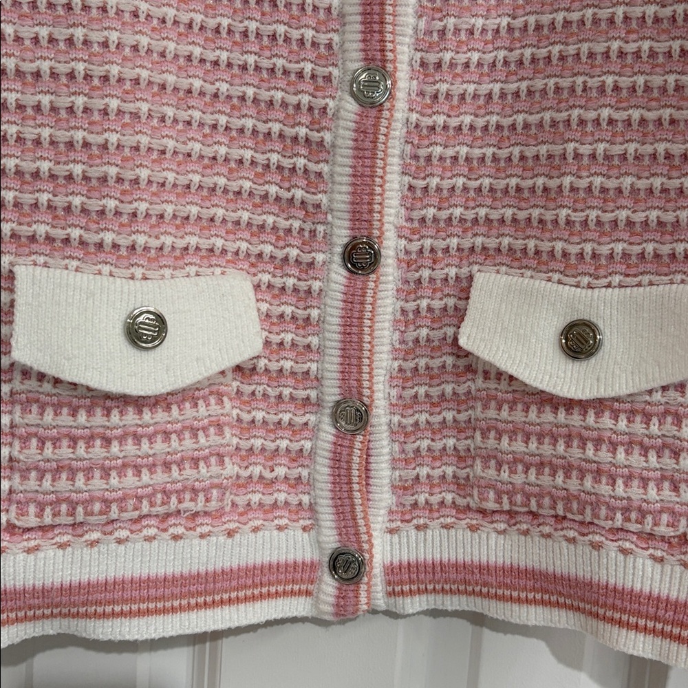 Nanette Feminine Pink and White Cardigan/Blazer with Silver Buttons - Picture 4 of 10